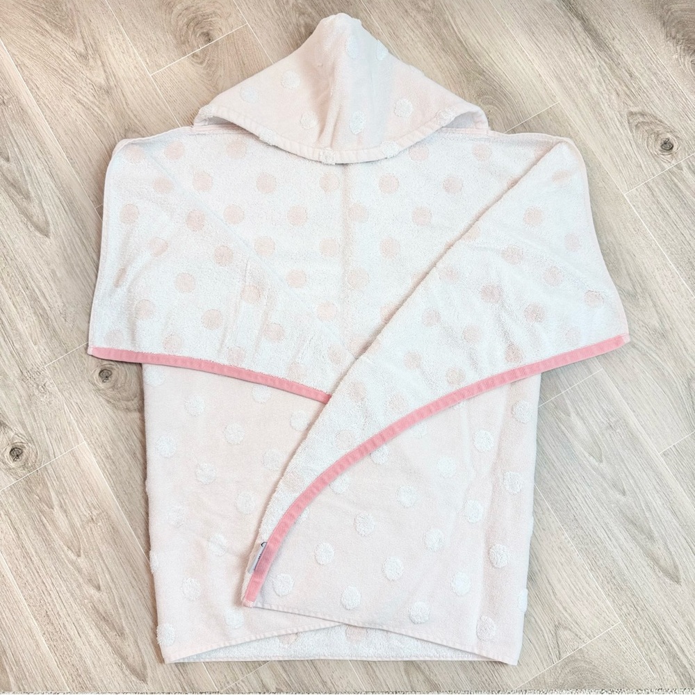 Girls Hooded Bath Towel Pink and White Polka Dot -THICK!